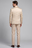 Champagne Jacquard 3 Piece Satin Shawl Lapel Men's Prom Suits