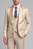 Champagne Jacquard 3 Piece Satin Shawl Lapel Men's Prom Suits