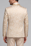 Champagne Jacquard 3 Piece Satin Shawl Lapel Men's Prom Suits