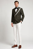 2 Piece Army Green Asymmetrical Peak Lapel Single Breasted Men's Prom Suits