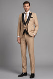 Peak Lapel Khaki 3 Piece Single Breasted Men's Prom Suits
