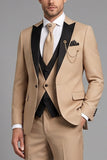 Peak Lapel Khaki 3 Piece Single Breasted Men's Prom Suits