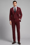 Single Breasted Burgundy Corduroy Peak Lapel 3 Piece Men's Prom Suits