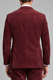 Single Breasted Burgundy Corduroy Peak Lapel 3 Piece Men's Prom Suits