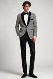 2 Piece Grey Houndstooth Shawl Lapel Single Breasted Men's Prom Suits