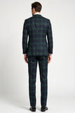 Dark Green 3 Piece Plaid Notched Lapel Single Breasted Men's Prom Suits