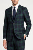 Dark Green 3 Piece Plaid Notched Lapel Single Breasted Men's Prom Suits