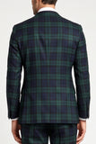 Dark Green 3 Piece Plaid Notched Lapel Single Breasted Men's Prom Suits