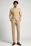 Khaki Mandarin Collar 2 Piece Double Breasted Men's Prom Suits