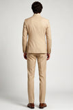 Khaki Mandarin Collar 2 Piece Double Breasted Men's Prom Suits