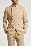 Khaki Mandarin Collar 2 Piece Double Breasted Men's Prom Suits