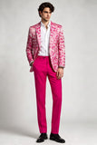 2 Piece Fuchsia Single Breasted Notch Lapel Printed Men's Prom Suits