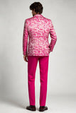 2 Piece Fuchsia Single Breasted Notch Lapel Printed Men's Prom Suits