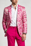 2 Piece Fuchsia Single Breasted Notch Lapel Printed Men's Prom Suits