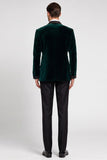 Dark Green Velvet Shawl Lapel Satin Single Breasted 2 Piece Men's Prom Suits