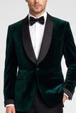 Dark Green Velvet Shawl Lapel Satin Single Breasted 2 Piece Men's Prom Suits