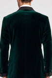 Dark Green Velvet Shawl Lapel Satin Single Breasted 2 Piece Men's Prom Suits