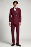 Burgundy Peak Lapel 2 Piece Double Breasted Men's Prom Suits