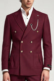 Burgundy Peak Lapel 2 Piece Double Breasted Men's Prom Suits