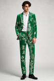 2 Piece Sequins Floral Peak Lapel Green Men's Prom Suits