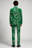 2 Piece Sequins Floral Peak Lapel Green Men's Prom Suits