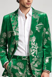 2 Piece Sequins Floral Peak Lapel Green Men's Prom Suits