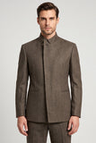 Brown Stand Collar Slim Fit Men's Prom Blazer
