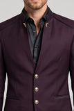 Claret Stand Collar Single Breasted Men's Prom Blazer