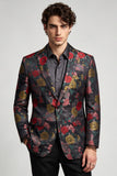 Black and Red Flower Notch Lapel Single Breasted Men's Prom Blazer