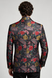Black and Red Flower Notch Lapel Single Breasted Men's Prom Blazer