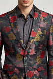 Black and Red Flower Notch Lapel Single Breasted Men's Prom Blazer