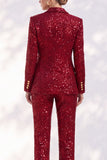 Sparkly Red 2 Piece Peak Lapel Double Breasted Sequins Women Suits