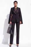 2 Piece Black Pantsuits Peak Lapel Cape Single Breasted Women Suits