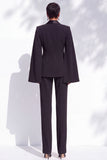 2 Piece Black Pantsuits Peak Lapel Cape Single Breasted Women Suits