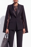 2 Piece Black Pantsuits Peak Lapel Cape Single Breasted Women Suits