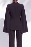 2 Piece Black Pantsuits Peak Lapel Cape Single Breasted Women Suits