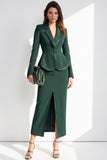 Dark Green Two Piece Notched Lapel Long Sleeves Women Suits with Slit