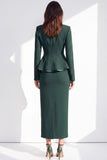 Dark Green Two Piece Notched Lapel Long Sleeves Women Suits with Slit
