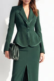 Dark Green Two Piece Notched Lapel Long Sleeves Women Suits with Slit