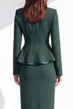 Dark Green Two Piece Notched Lapel Long Sleeves Women Suits with Slit