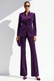 Glitter Dark Purple Stand Collar Single Breasted Long Women Suits