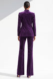 Glitter Dark Purple Stand Collar Single Breasted Long Women Suits