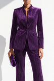 Glitter Dark Purple Stand Collar Single Breasted Long Women Suits