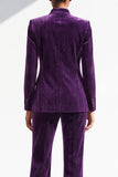 Glitter Dark Purple Stand Collar Single Breasted Long Women Suits