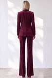 Burgundy Pinstripe Velvet Shawl Lapel Single Breasted Long Women Suits