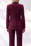 Burgundy Pinstripe Velvet Shawl Lapel Single Breasted Long Women Suits