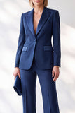 Dark Blue 2-Piece Peak Lapel V-Neck Single Breasted Women Suits