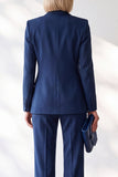 Dark Blue 2-Piece Peak Lapel V-Neck Single Breasted Women Suits
