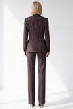 Coffee Pinstriped 2 Piece Peak Lapel Double Breasted Women Suits