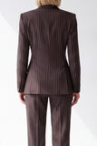 Coffee Pinstriped 2 Piece Peak Lapel Double Breasted Women Suits